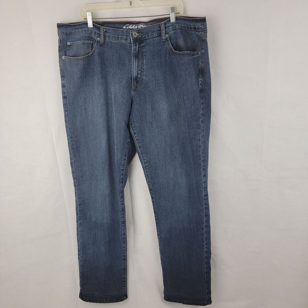 EDDIE BAUER Mens Jeans Sz 40x32 Fit 42 Flannel Lined Blue Straight Leg Work
